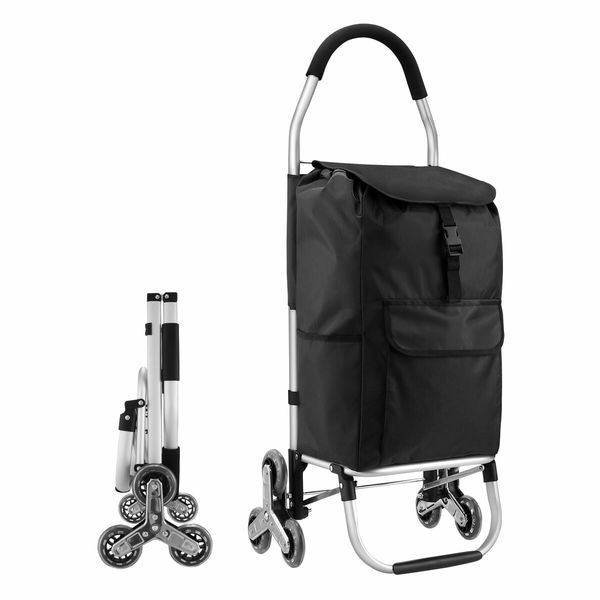 Foldable Shopping Cart Trolley Bag Dolly Aluminium Waterproof Wheeled Storage Grocery Market Utility Granny Stair Climbing Wheels 45L