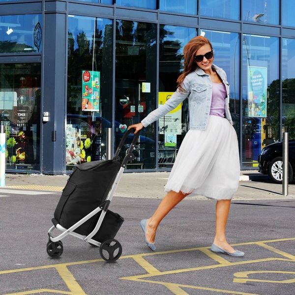 Shopping Cart Trolley Insulation Bag Dolly Aluminium Waterproof Wheeled Storage Foldable Grocery Market Utility Granny Silent Rolling Wheels 45L