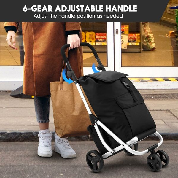 Shopping Cart Trolley Insulation Bag Dolly Aluminium Waterproof Wheeled Storage Foldable Grocery Market Utility Granny Silent Rolling Wheels 45L