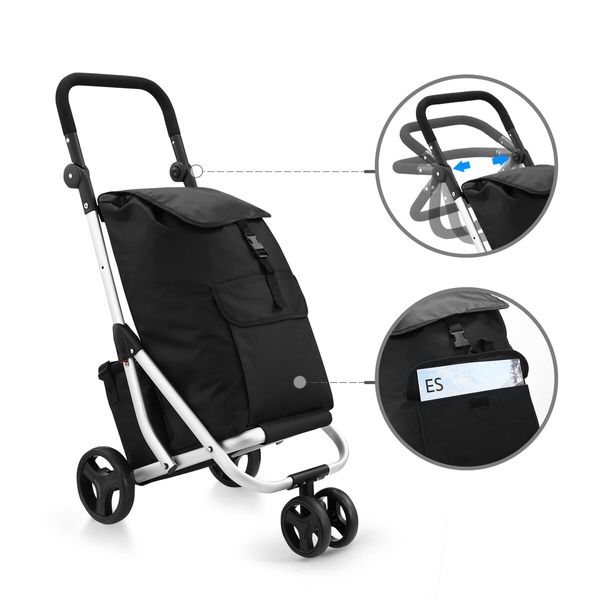 Shopping Cart Trolley Insulation Bag Dolly Aluminium Waterproof Wheeled Storage Foldable Grocery Market Utility Granny Silent Rolling Wheels 45L