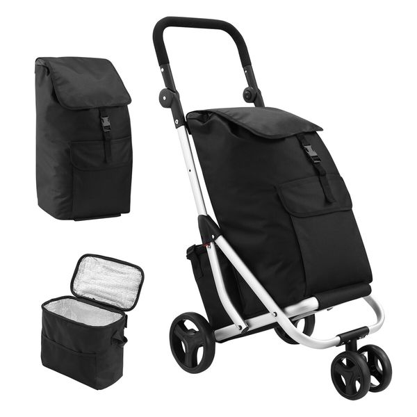 Shopping Cart Trolley Insulation Bag Dolly Aluminium Waterproof Wheeled Storage Foldable Grocery Market Utility Granny Silent Rolling Wheels 45L