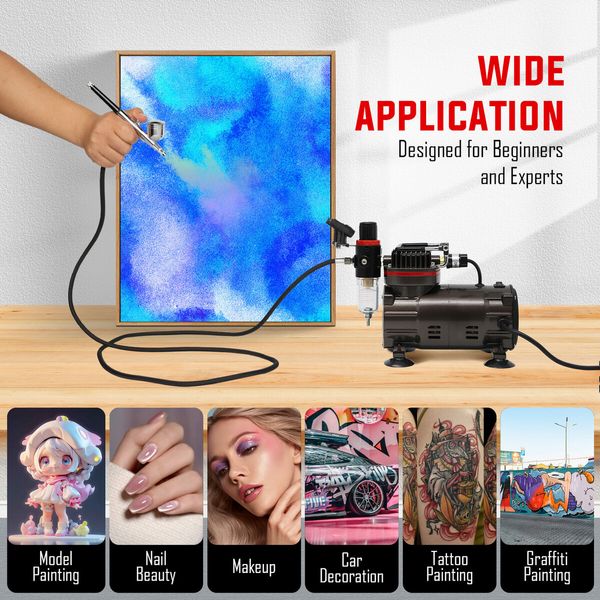 Airbrush Kit Compressor Painting Spray Gun Air Brush Sprayer Set Equipment Machine for Model Art Car Decoration Nails Makeup Tattoo Graffiti