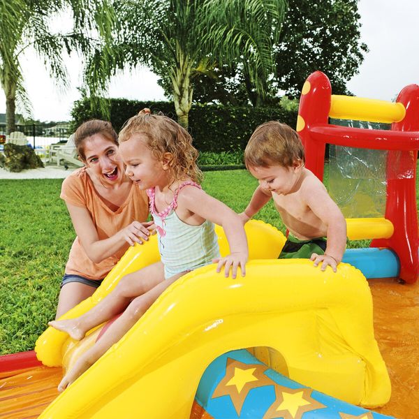 Bestway Lil’ Champ Water Play Pool Centre Playground Inflatable Splash Park Sprayer Bowling Basketball Ring Outdoor Activity Waterplay 4.35x2.13x1.17m