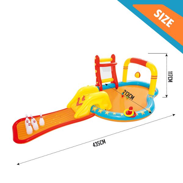 Bestway Lil’ Champ Water Play Pool Centre Playground Inflatable Splash Park Sprayer Bowling Basketball Ring Outdoor Activity Waterplay 4.35x2.13x1.17m