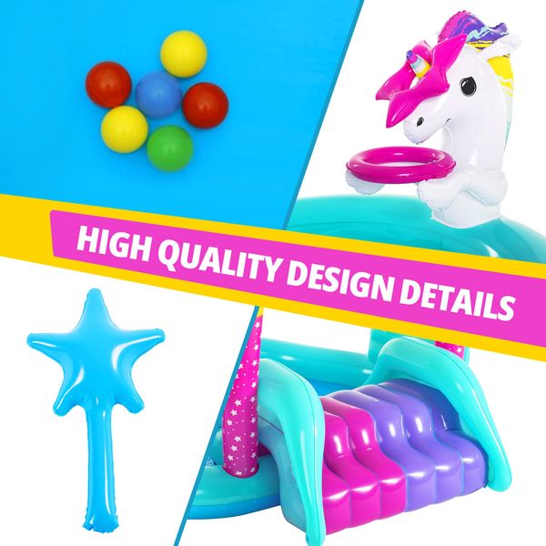 Bestway Magical Unicorn Carriage Water Play Centre Slide Playset Pool Toys 2.74x1.98x1.37m Outdoor Backyard Park Beach Playground Activity Station