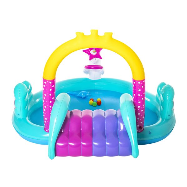 Bestway Magical Unicorn Carriage Water Play Centre Slide Playset Pool Toys 2.74x1.98x1.37m Outdoor Backyard Park Beach Playground Activity Station