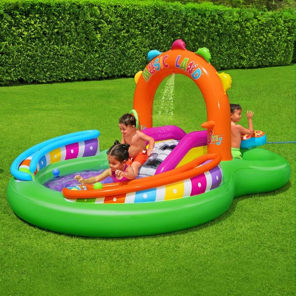 Bestway Playcentre Sing N Splash Pool Slide 2.95x1.90x1.37m Playground Inflatable Water Park Pretend Play Set Toys Outdoor Backyard Activity Centre