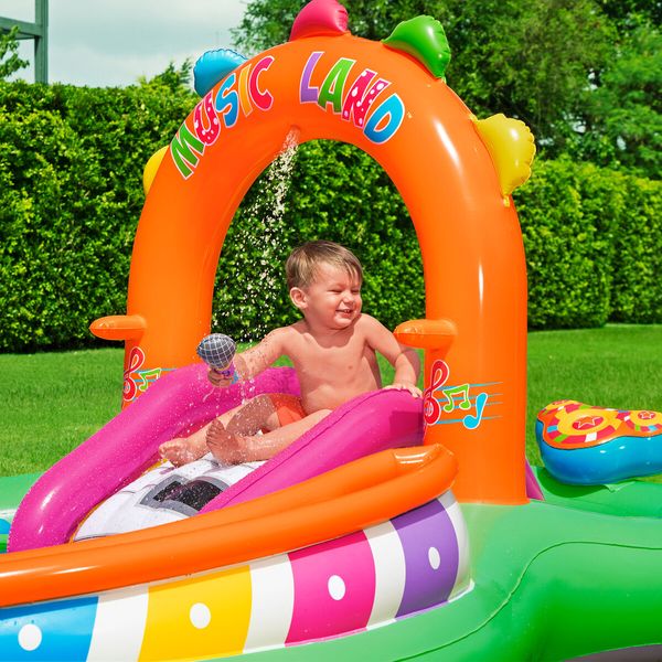 Bestway Playcentre Sing N Splash Pool Slide 2.95x1.90x1.37m Playground Inflatable Water Park Pretend Play Set Toys Outdoor Backyard Activity Centre