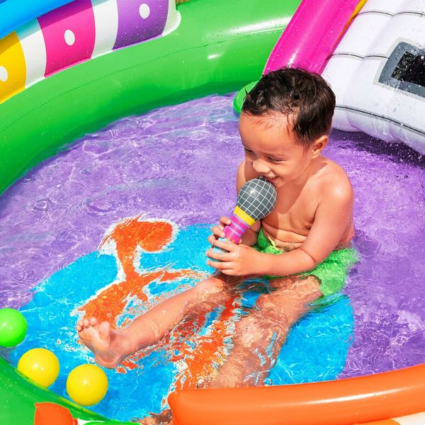 Bestway Playcentre Sing N Splash Pool Slide 2.95x1.90x1.37m Playground Inflatable Water Park Pretend Play Set Toys Outdoor Backyard Activity Centre