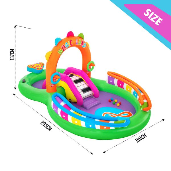 Bestway Playcentre Sing N Splash Pool Slide 2.95x1.90x1.37m Playground Inflatable Water Park Pretend Play Set Toys Outdoor Backyard Activity Centre