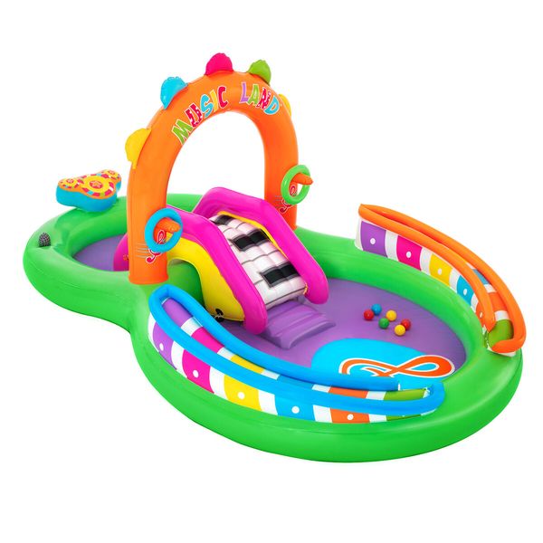 Bestway Playcentre Sing N Splash Pool Slide 2.95x1.90x1.37m Playground Inflatable Water Park Pretend Play Set Toys Outdoor Backyard Activity Centre