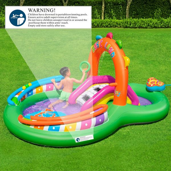 Bestway Playcentre Sing N Splash Pool Slide 2.95x1.90x1.37m Playground Inflatable Water Park Pretend Play Set Toys Outdoor Backyard Activity Centre