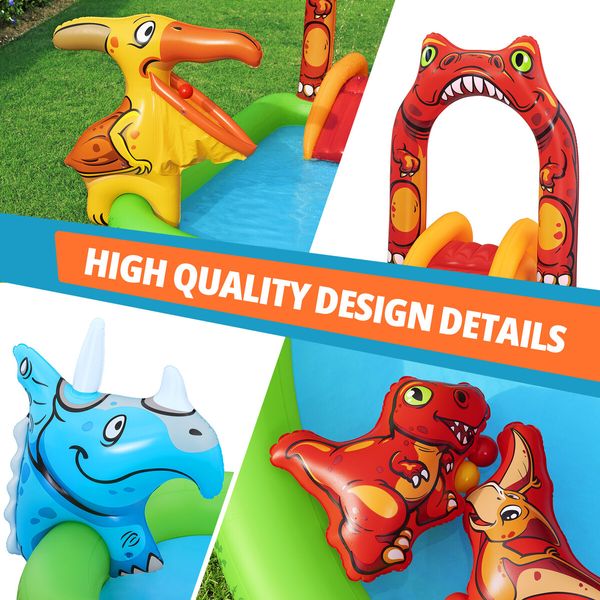 Bestway Jurassic Splash Water Pool Play Centre Slide Playset Toys Inflatable Park Outdoor Summer Playground Beach Activity Game 2.41x1.40x1.37m