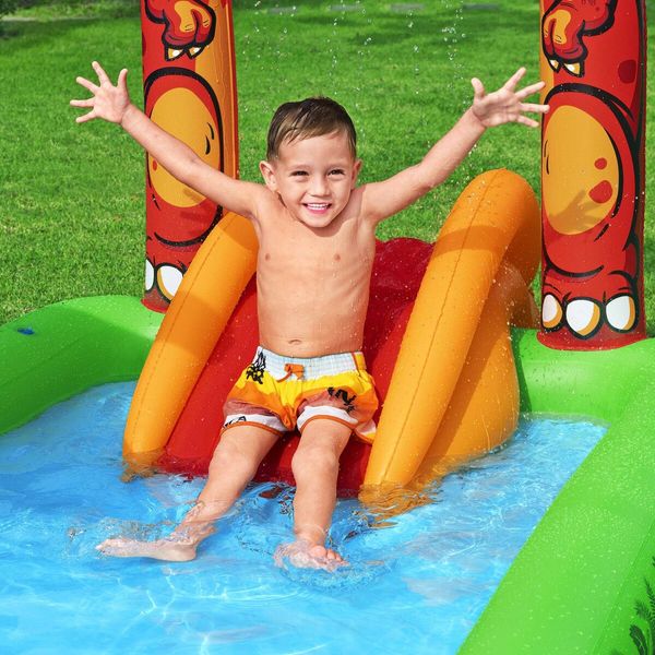 Bestway Jurassic Splash Water Pool Play Centre Slide Playset Toys Inflatable Park Outdoor Summer Playground Beach Activity Game 2.41x1.40x1.37m