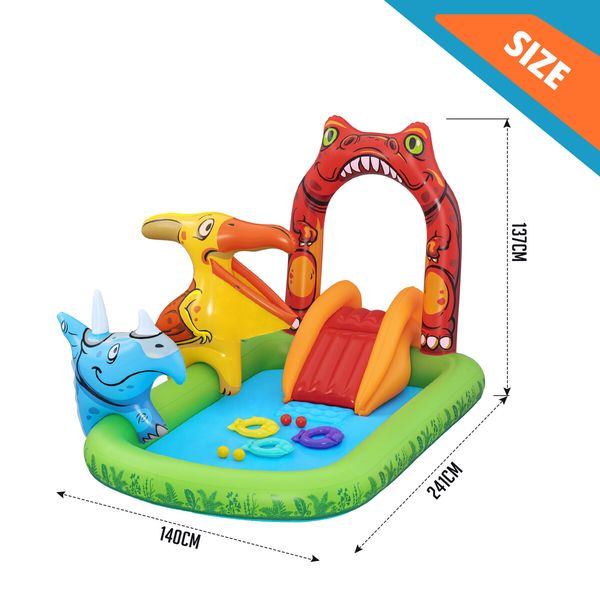 Bestway Jurassic Splash Water Pool Play Centre Slide Playset Toys Inflatable Park Outdoor Summer Playground Beach Activity Game 2.41x1.40x1.37m