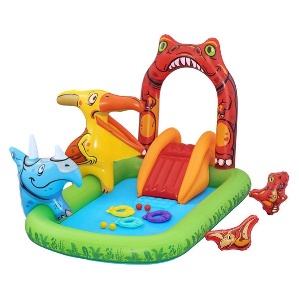 Bestway Jurassic Splash Water Pool Play Centre Slide Playset Toys Inflatable Park Outdoor Summer Playground Beach Activity Game 2.41x1.40x1.37m