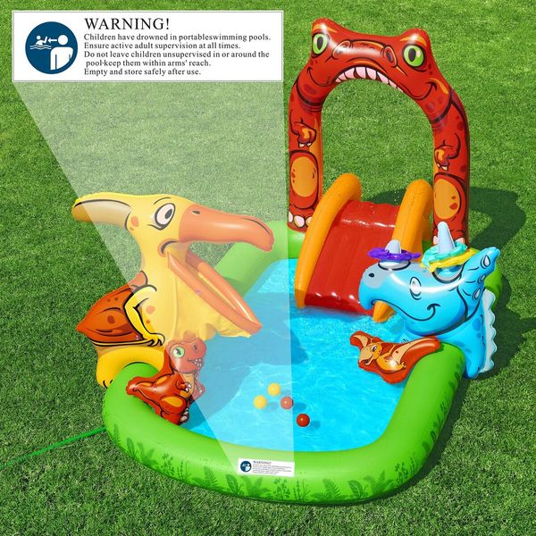 Bestway Jurassic Splash Water Pool Play Centre Slide Playset Toys Inflatable Park Outdoor Summer Playground Beach Activity Game 2.41x1.40x1.37m