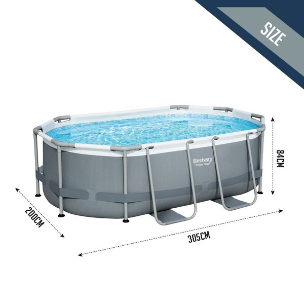 Bestway Power Steel Oval Above Ground Swimming Pool Filter Pump Set 3.05m x 2m x 84cm for Outdoor Backyard Party Family Adults Kids