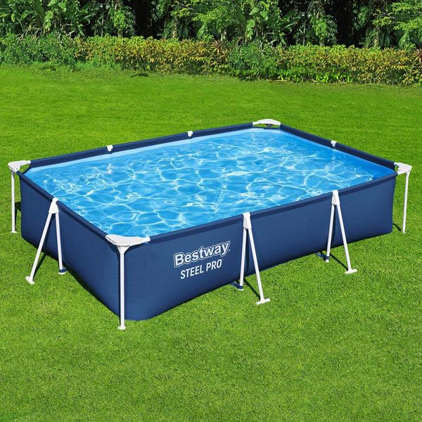 Bestway Swimming Pool Rectangular Above Ground Pools 300x201x66cm Steel Pro Frame Easy Set Up for Outdoor Backyard Family Water Play Fun