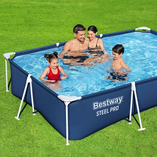 Bestway Swimming Pool Rectangular Above Ground Pools 300x201x66cm Steel Pro Frame Easy Set Up for Outdoor Backyard Family Water Play Fun