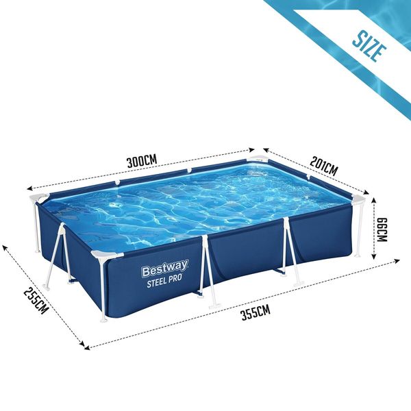 Bestway Swimming Pool Rectangular Above Ground Pools 300x201x66cm Steel Pro Frame Easy Set Up for Outdoor Backyard Family Water Play Fun