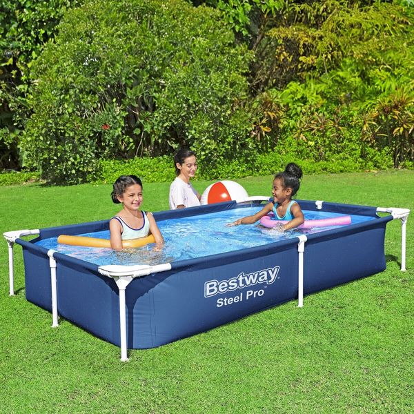 Bestway Swimming Pool Rectangular Above Ground Pools 221x150x43cm Steel Pro Frame Easy Set Up for Outdoor Backyard Kids Water Play Centre