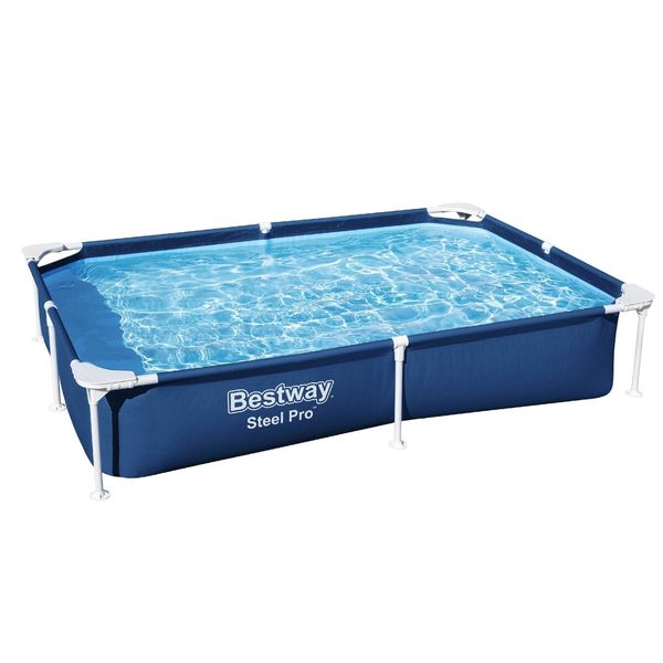 Bestway Swimming Pool Rectangular Above Ground Pools 221x150x43cm Steel Pro Frame Easy Set Up for Outdoor Backyard Kids Water Play Centre