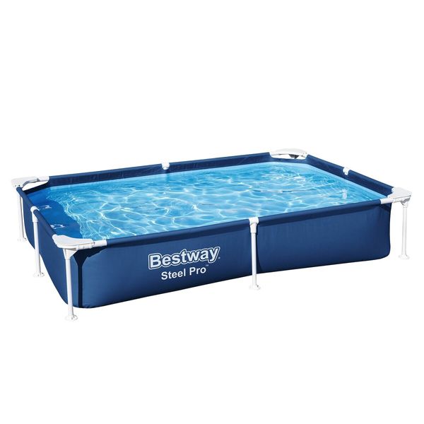 Bestway Swimming Pool Rectangular Above Ground Pools 221x150x43cm Steel Pro Frame Easy Set Up for Outdoor Backyard Kids Water Play Centre