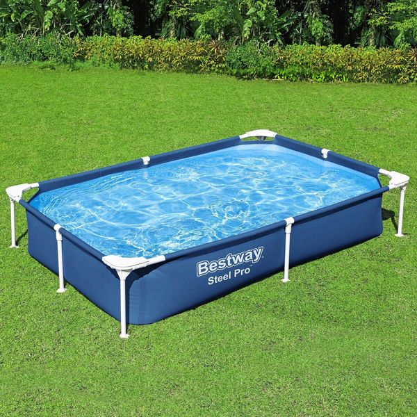 Bestway Swimming Pool Rectangular Above Ground Pools 221x150x43cm Steel Pro Frame Easy Set Up for Outdoor Backyard Kids Water Play Centre