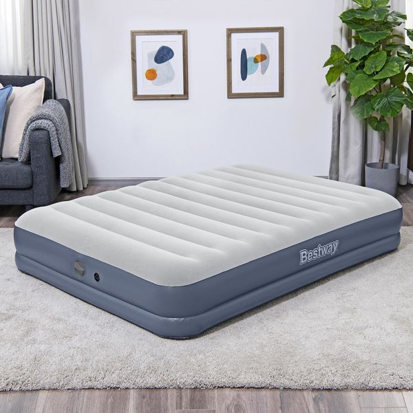 Bestway Air Mattress Queen Size Bed Tritech Airbed Blow Up Inflatable Camping 36cm with Built-in Rechargeable Pump USB Charging Cable