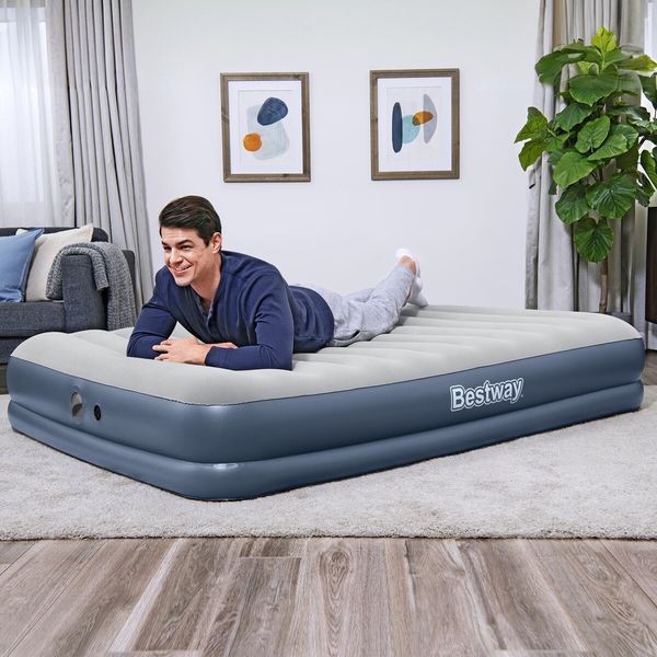 Bestway Air Mattress Queen Size Bed Tritech Airbed Blow Up Inflatable Camping 36cm with Built-in Rechargeable Pump USB Charging Cable