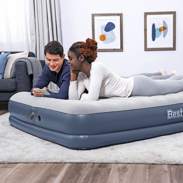 Bestway Air Mattress Queen Size Bed Tritech Airbed Blow Up Inflatable Camping 36cm with Built-in Rechargeable Pump USB Charging Cable