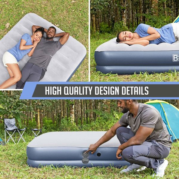 Bestway Air Mattress Queen Size Bed Tritech Airbed Blow Up Inflatable Camping 36cm with Built-in Rechargeable Pump USB Charging Cable