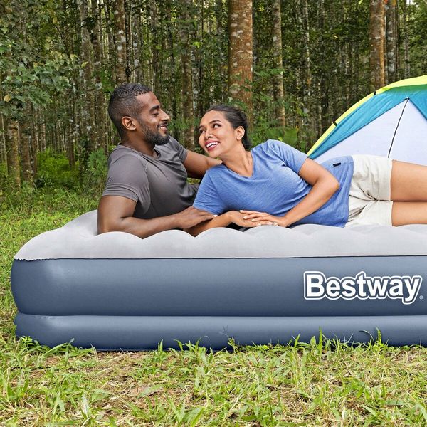 Bestway Air Mattress Queen Size Bed Tritech Airbed Blow Up Inflatable Camping 36cm with Built-in Rechargeable Pump USB Charging Cable