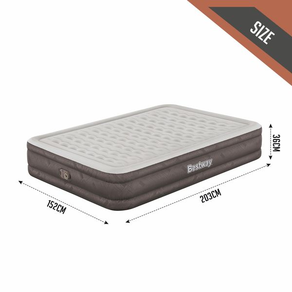 Bestway Fortech Snugable Top Airbed Blow Up Inflatable Air Mattress Queen Bed Camping 203x152x36cm with Built-in Pump Antimicrobial Coating