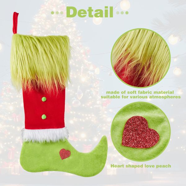 2 Pack Grinch Christmas Ugly Stockings  Christmas Decorations Grinches Decor Ornaments Holiday Home Indoors