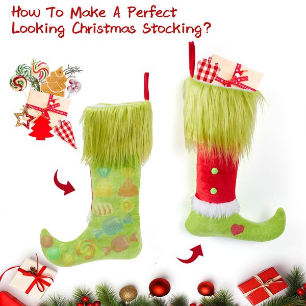 2 Pack Grinch Christmas Ugly Stockings  Christmas Decorations Grinches Decor Ornaments Holiday Home Indoors