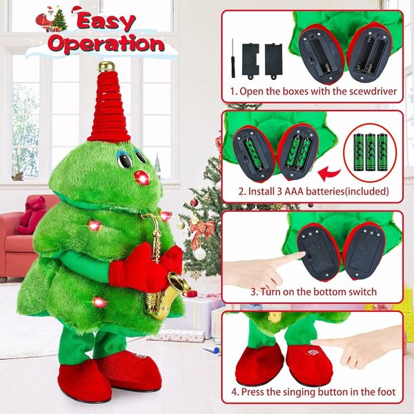 Singing Dancing Christmas Tree,Electric   Plush Toy with Lights,Animated Christmas Table Decorations Cute Funny  Gifts for Family Friends