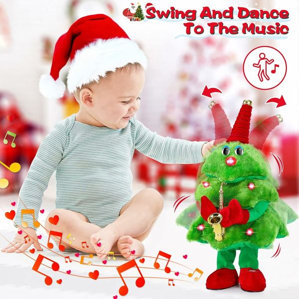 Singing Dancing Christmas Tree,Electric   Plush Toy with Lights,Animated Christmas Table Decorations Cute Funny  Gifts for Family Friends