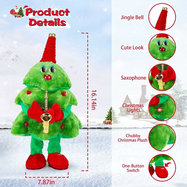 Singing Dancing Christmas Tree,Electric   Plush Toy with Lights,Animated Christmas Table Decorations Cute Funny  Gifts for Family Friends