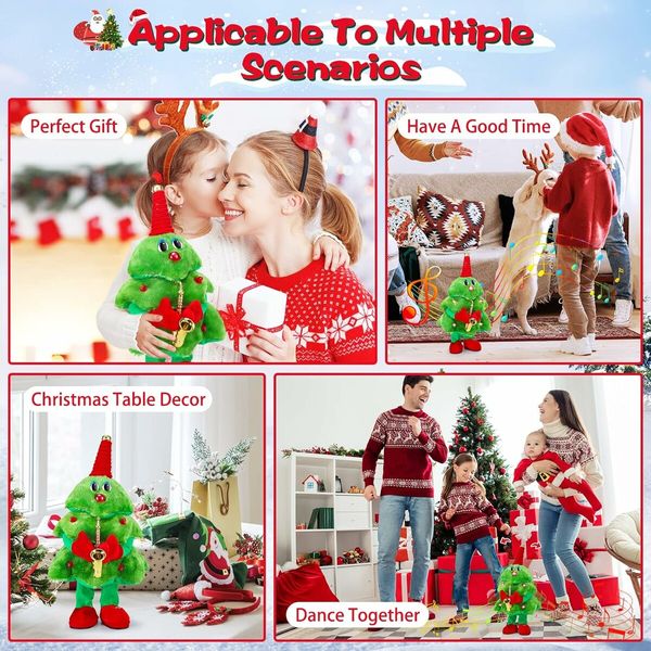 Singing Dancing Christmas Tree,Electric   Plush Toy with Lights,Animated Christmas Table Decorations Cute Funny  Gifts for Family Friends