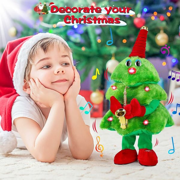 Singing Dancing Christmas Tree,Electric   Plush Toy with Lights,Animated Christmas Table Decorations Cute Funny  Gifts for Family Friends