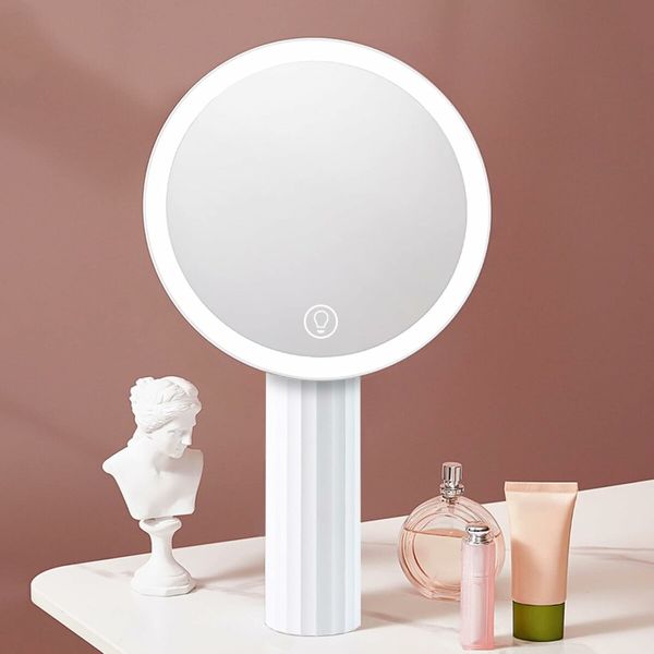 LED Makeup Mirror with Light Lamp with Storage Cosmetic Mirror Light USB Vanity Mirror Desktop Rotating Adjustable Dimming (White)