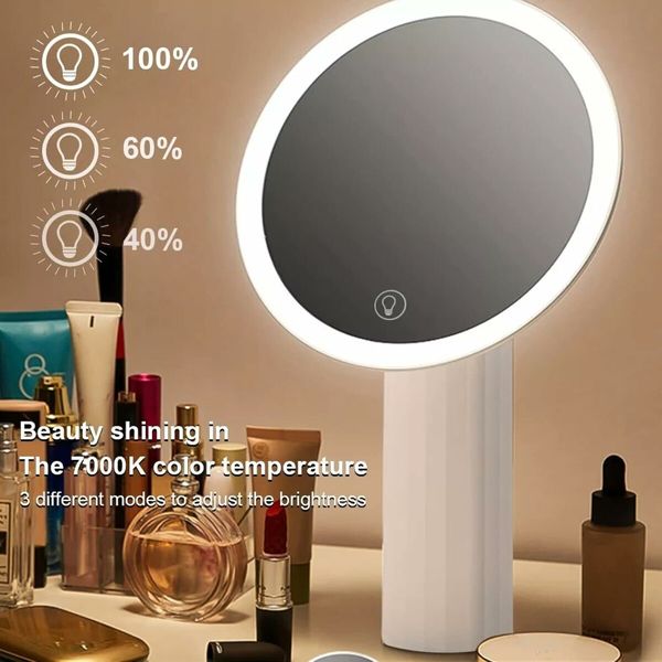 LED Makeup Mirror with Light Lamp with Storage Cosmetic Mirror Light USB Vanity Mirror Desktop Rotating Adjustable Dimming (White)