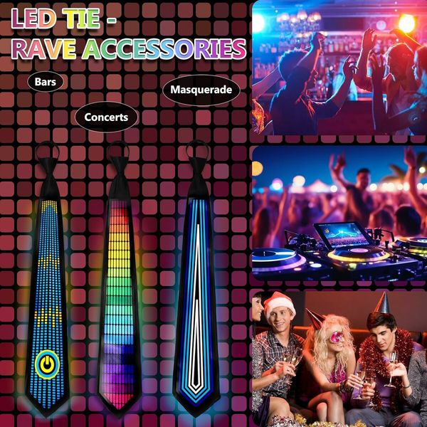 LED Light up Tie, Novelty Necktie, Sound Control Led Tie with Five Light Modes for Neon Glow Party, Glow Party