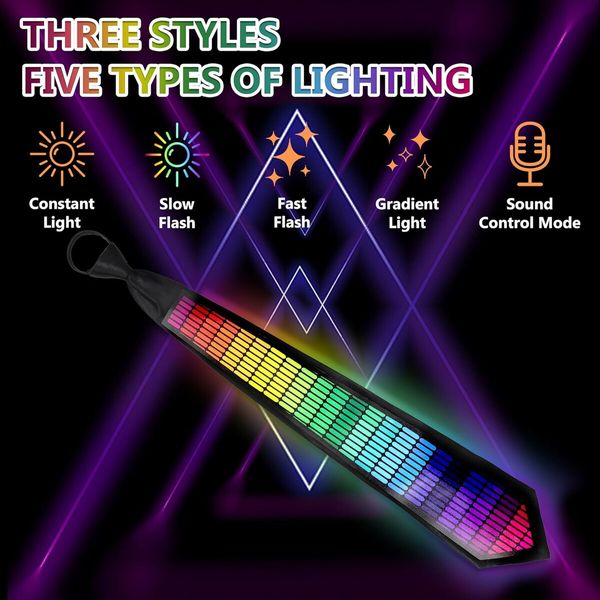 LED Light up Tie, Novelty Necktie, Sound Control Led Tie with Five Light Modes for Neon Glow Party, Glow Party