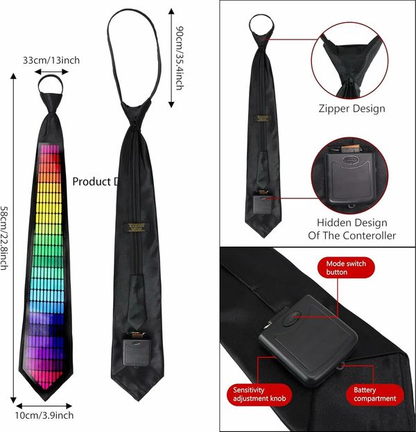 LED Light up Tie, Novelty Necktie, Sound Control Led Tie with Five Light Modes for Neon Glow Party, Glow Party