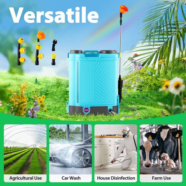 16L Electric Backpack Sprayer 12V Battery Powered Rechargeable Knapsack Garden Watering Lawn Weed Disinfection Agriculture Car Wash Spray Equipment