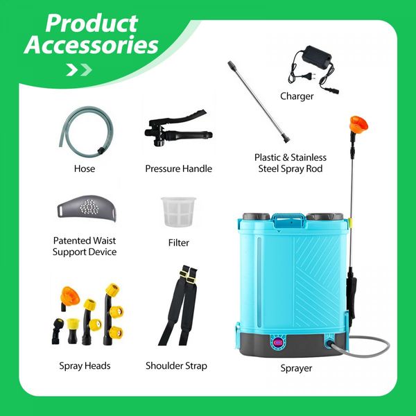 16L Electric Backpack Sprayer 12V Battery Powered Rechargeable Knapsack Garden Watering Lawn Weed Disinfection Agriculture Car Wash Spray Equipment