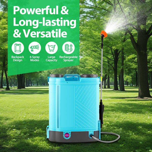 16L Electric Backpack Sprayer 12V Battery Powered Rechargeable Knapsack Garden Watering Lawn Weed Disinfection Agriculture Car Wash Spray Equipment